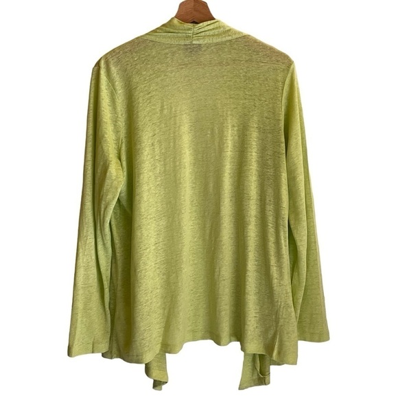 J. Jill Linen Open Front Cardigan Sweater Light Knit Petite M lime green - Picture 2 of 5